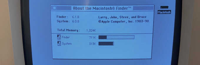 screenshot of macintosh showing 1024K RAM installed